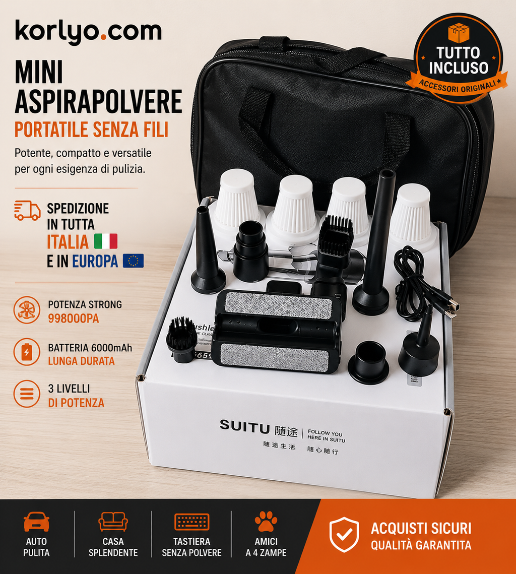 Mini Aspirapolvere Portatile 3 in 1 Senza Fili per Auto e Casa