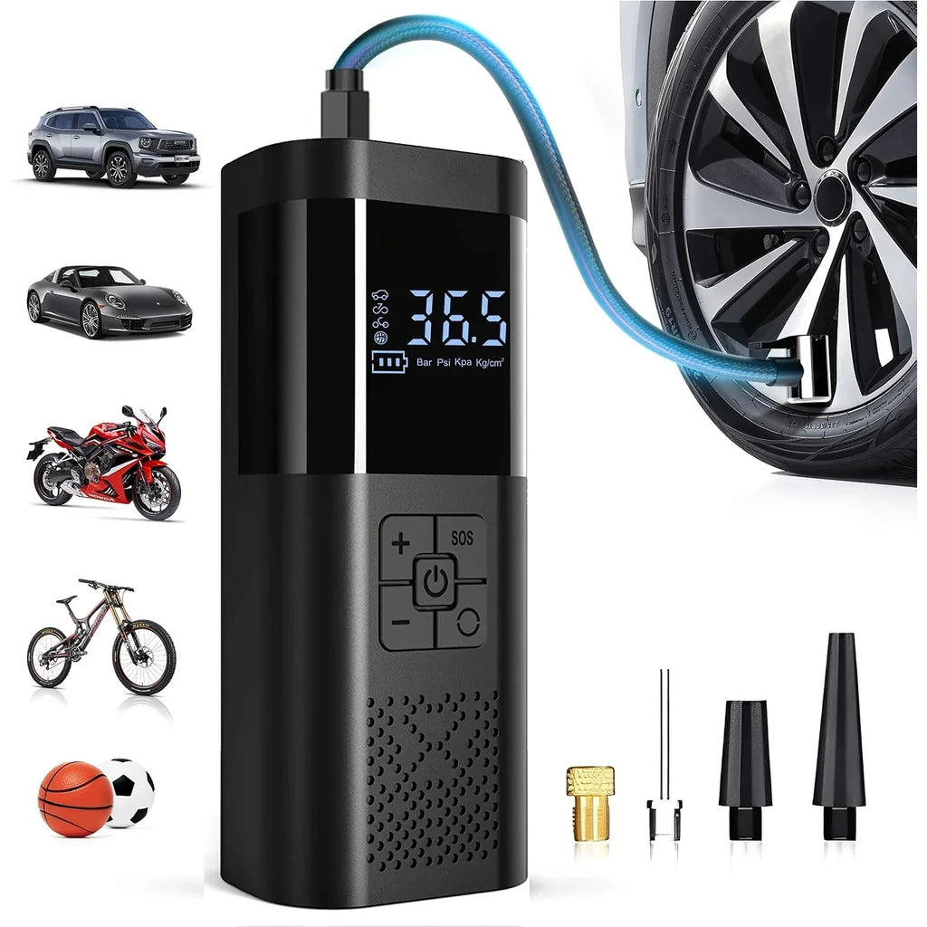 Compressore d’Aria Portatile Ricaricabile 150 PSI | Gonfiatore Digitale per Auto, Moto e Bici – Korlyo