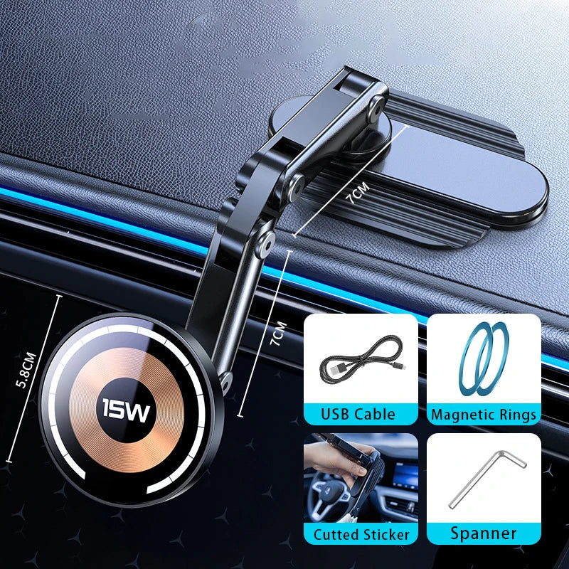 Caricatore Wireless Magnetico per Auto 15W – Supporto MagSafe con Rotazione 360°