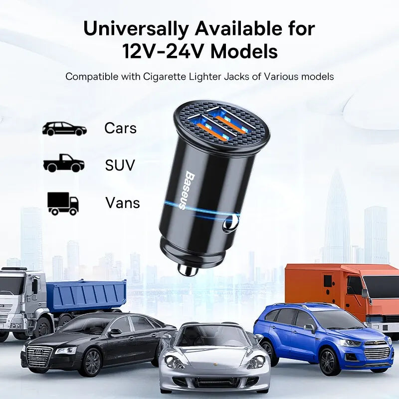Caricatore Auto USB-C Baseus 30W – Ricarica Rapida PD e QC, Compatibile con iPhone, Samsung e Android