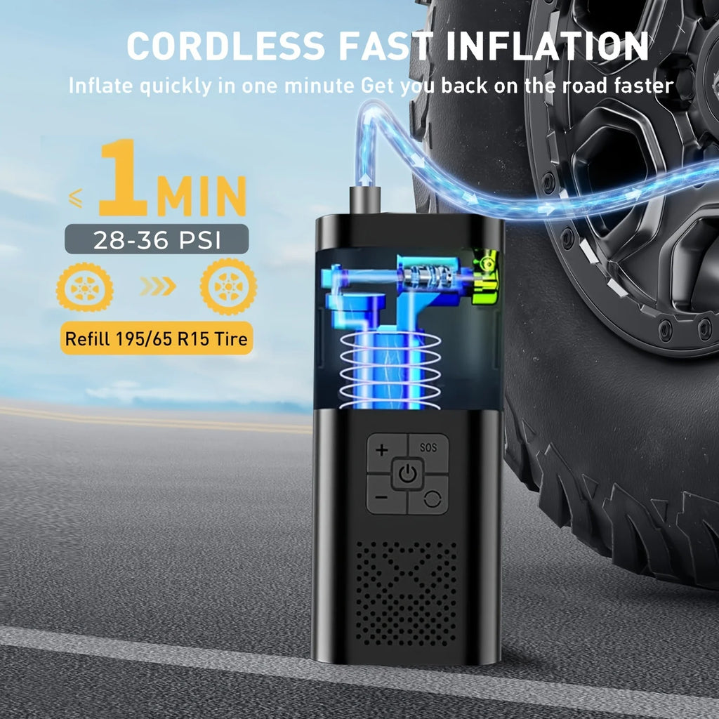 Compressore d’Aria Portatile Ricaricabile 150 PSI | Gonfiatore Digitale per Auto, Moto e Bici – Korlyo