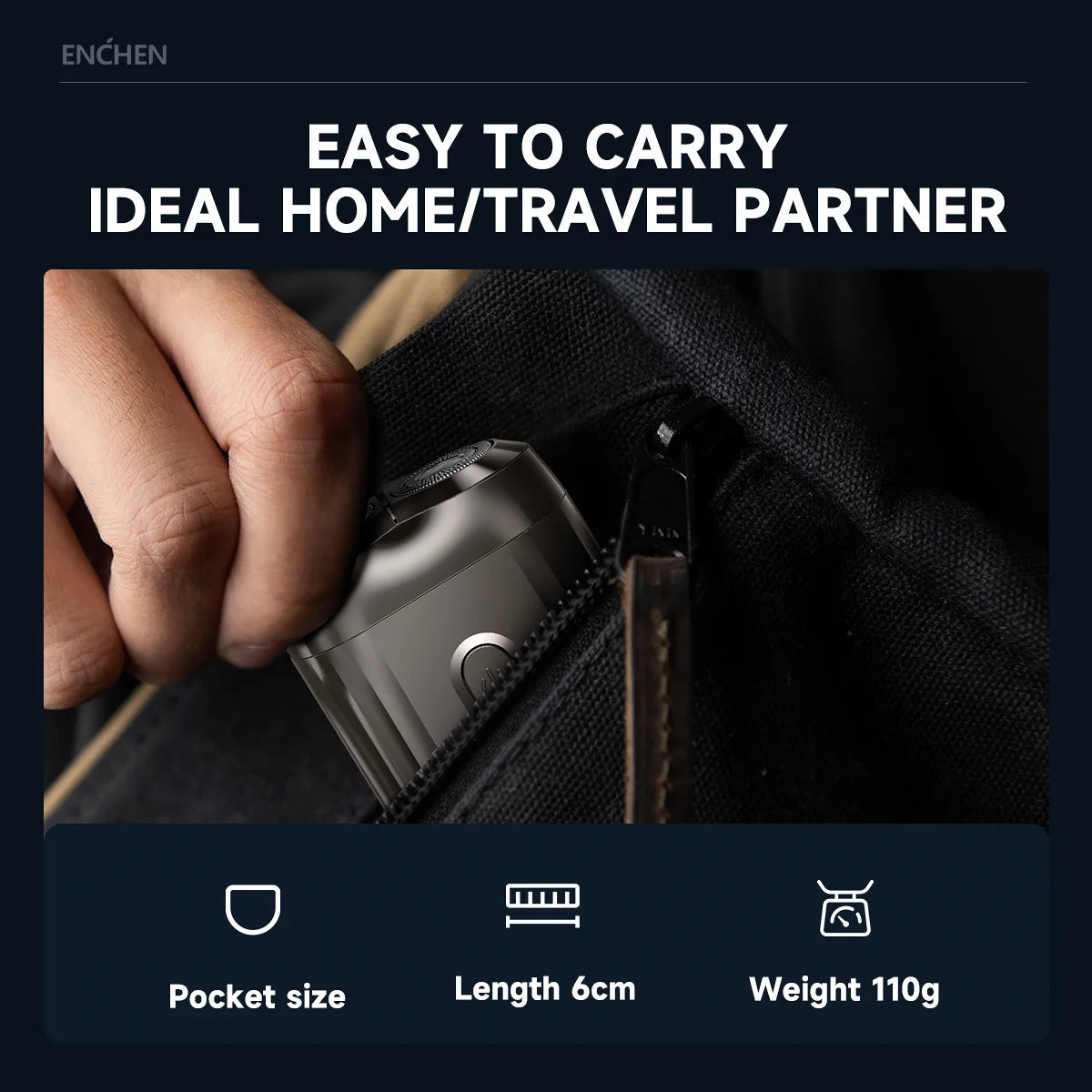 ENCHEN Mini 6 Rasoio Elettrico Portatile USB-C Impermeabile – Ricaricabile da Viaggio